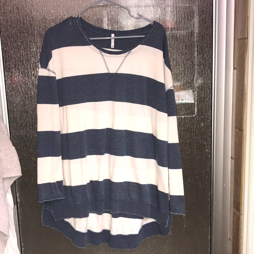 Blue + white stripe Z Supply Weekender oversized top